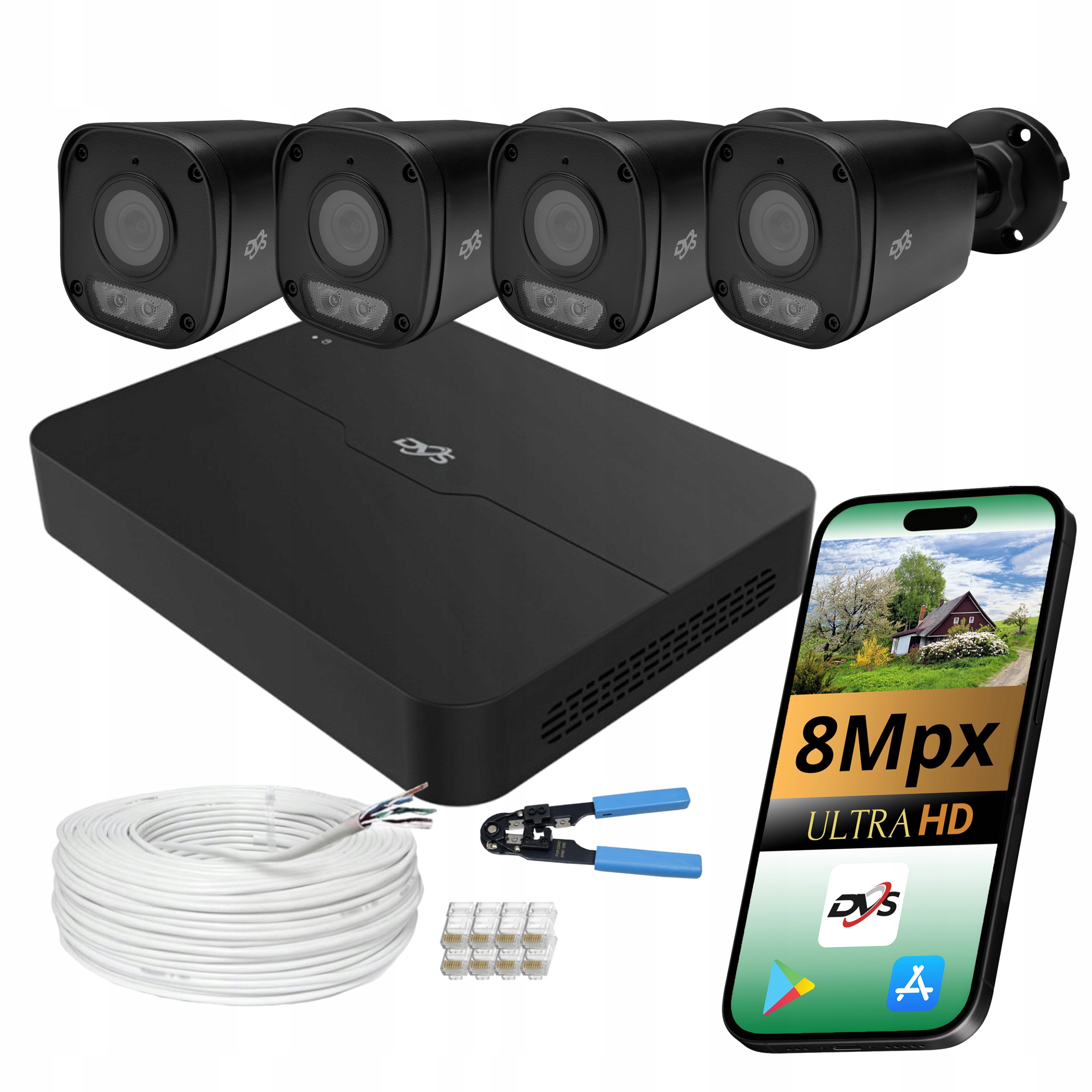 Sada Pro Monitorování Domu 4 Kamery Ip PoE 8MPX Dual Led Mikrofon Náhled