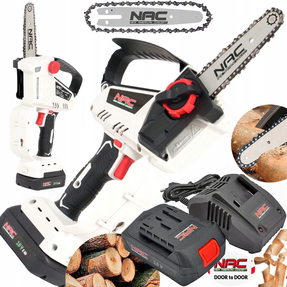 Nac Akumulatorowa Pilarka Piła Łańcuchowa Drewna Prowadnica Łańcuch 18V 2AH