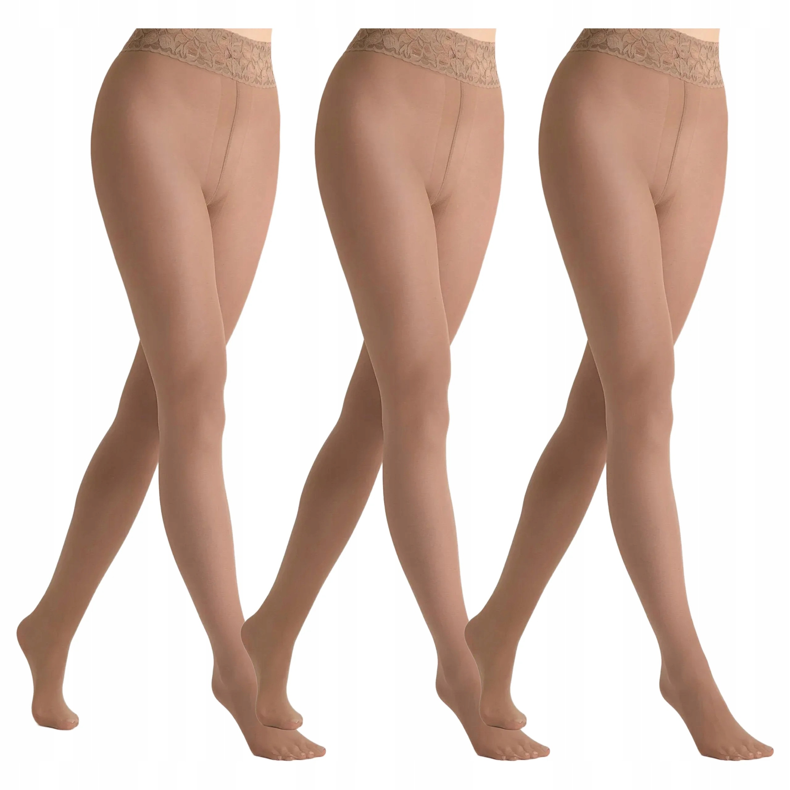 3x Punčocháče 30 den bez kalhotek s krajkou Erotic Silk Marilyn Nude 5-XL