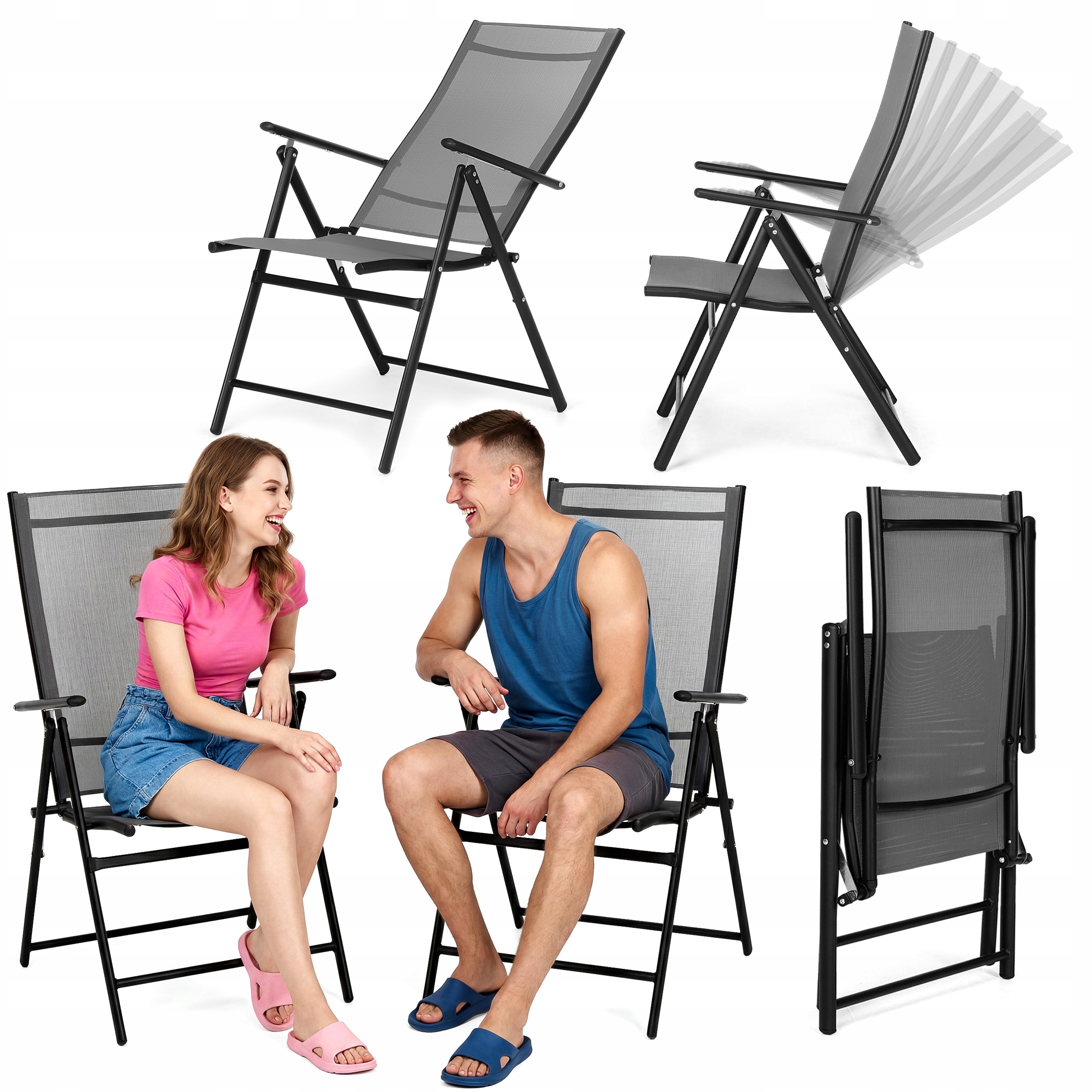 Krzesło Ogrodowe Składane Z Oparciem Turystyczne Na Taras Balkon Ogród 2SZT