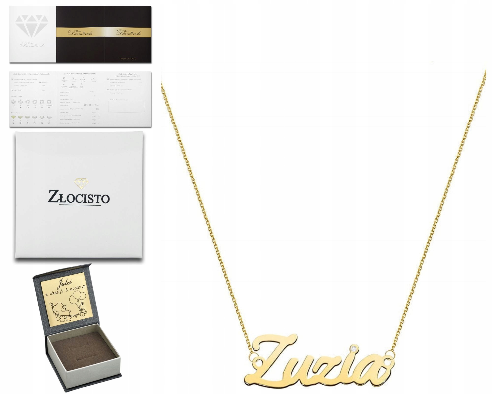 Zlatý Náhrdelník Se Jménem Zuzia Briliant 585 Grawe