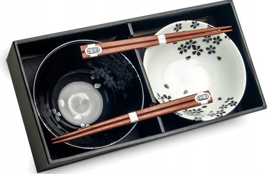 Zestaw obiadowy z pałeczkami Black And White Bloss