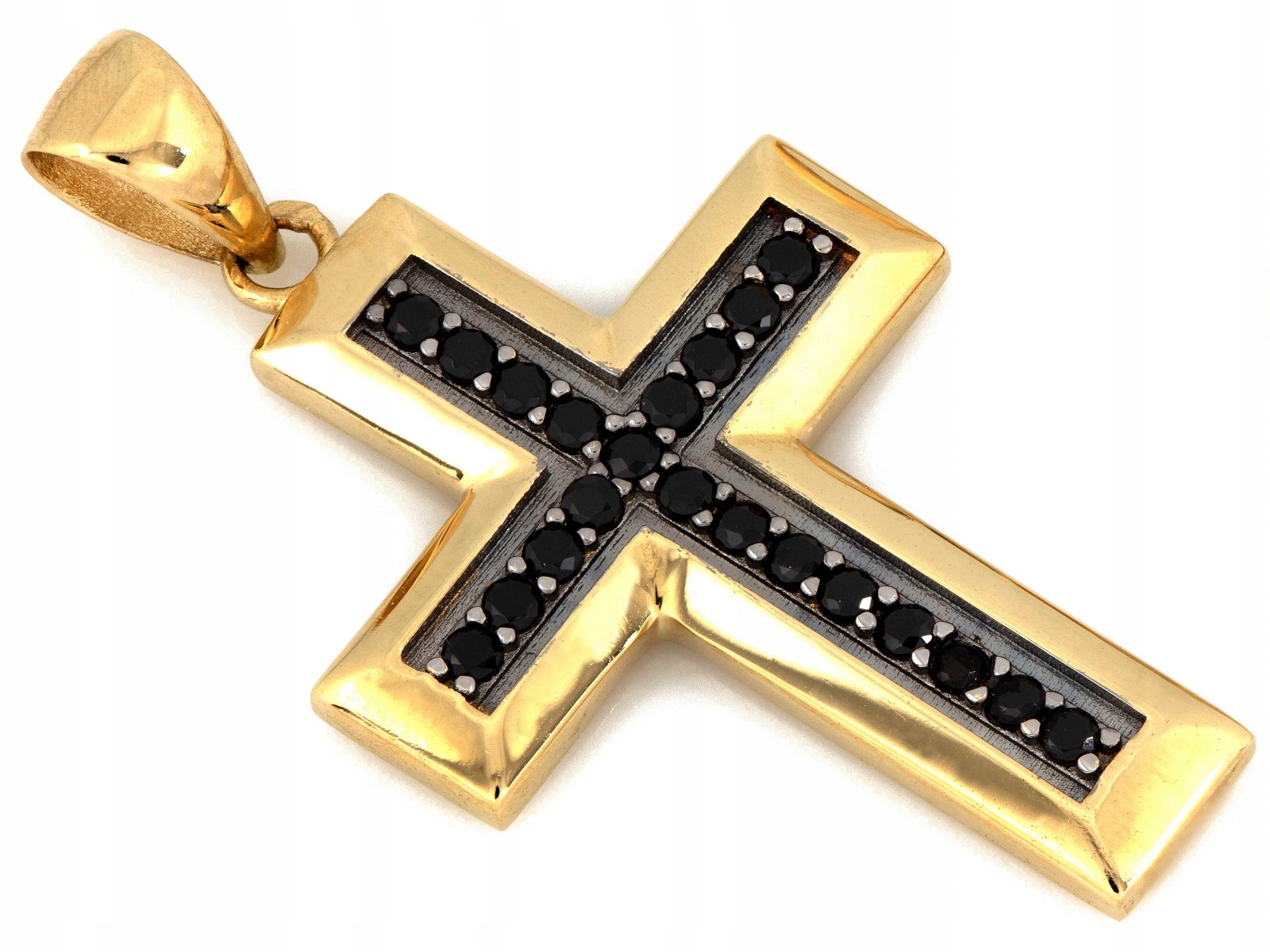 Zlatý přívěsek křížek 585 s černými zirkony 5.20 g, módní jako dárek