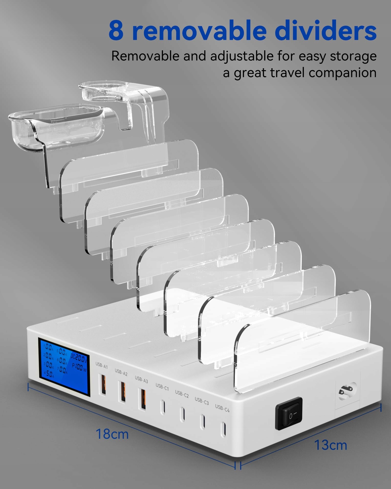 RSYDMNY Stacja Ładowania 245W 7-Port LCD USB C Szybkie Ładowanie Urządzeń — miniatura 6
