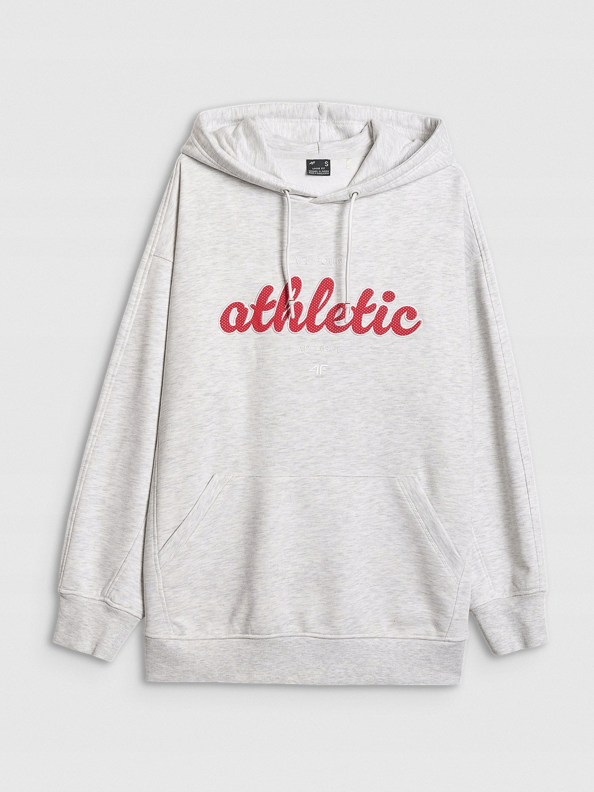 4F Tepláková Mikina Šedá Bavlněná Loose S Kapucí L