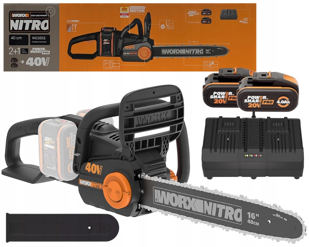 WORX PIŁA ŁAŃCUCHOWA AKUMULATOROWA WG385E 2 x 4Ah