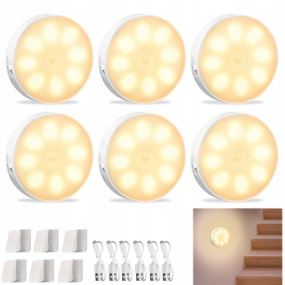 Noční Lampa S Pohybovým Senzorem 6 Ks Usb Bezdrátová Magnet Odolná
