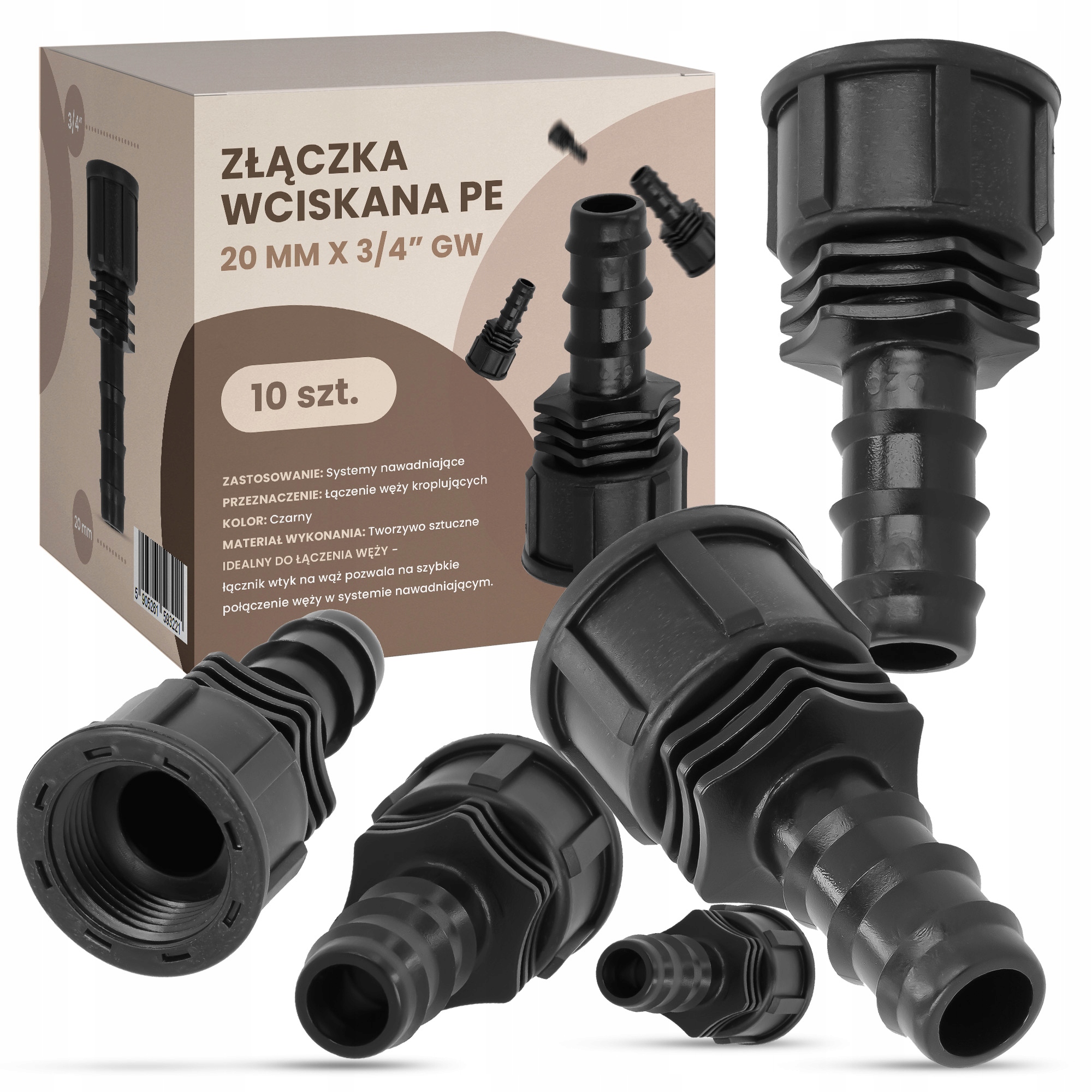 

10x Złączka Wciskana Pe 16x3/4 Gw Łącznik Węża Rur