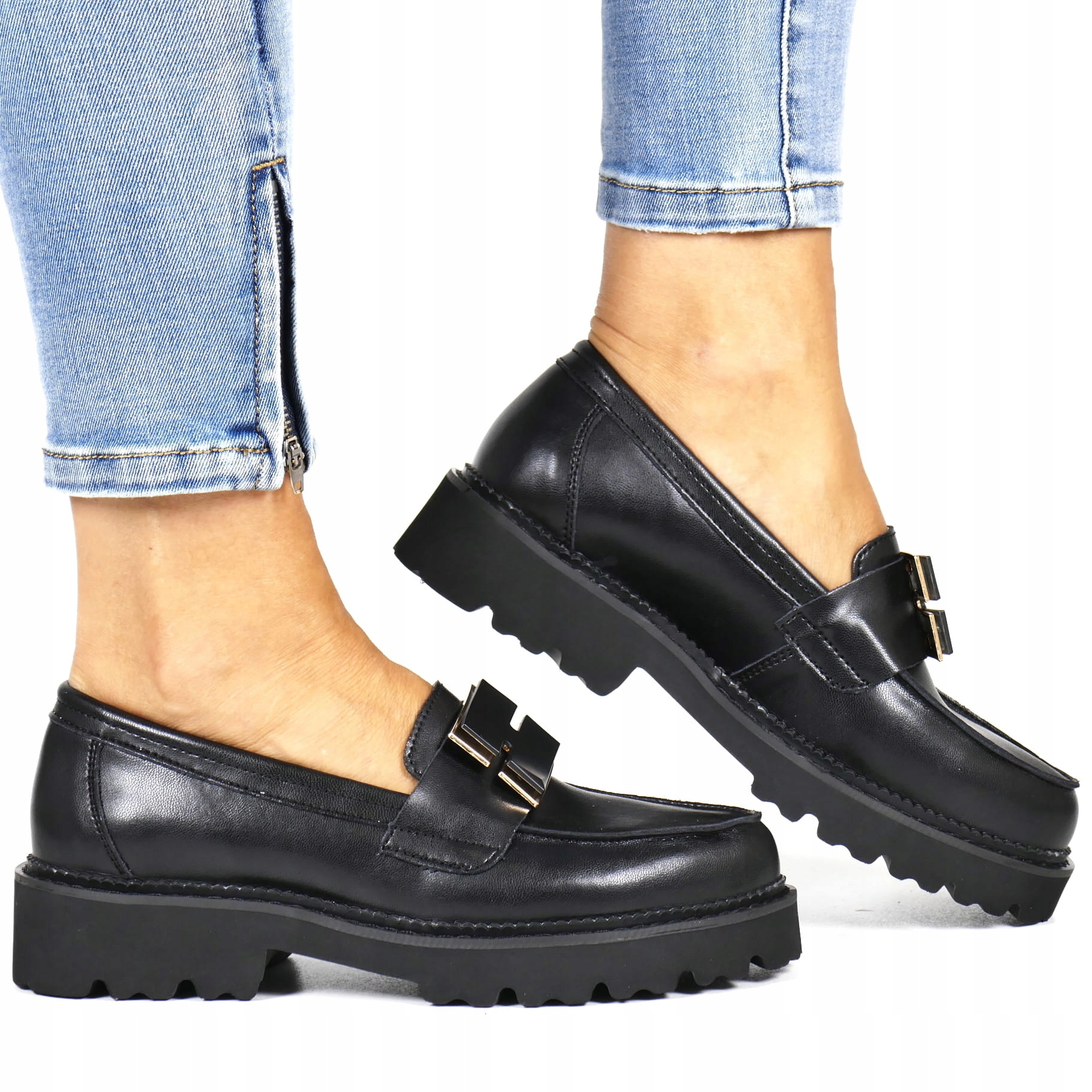 Dámské Boty Mokasíny Kožené Polobotky Nazouvací Boty S Ozdobou Černé Lícové