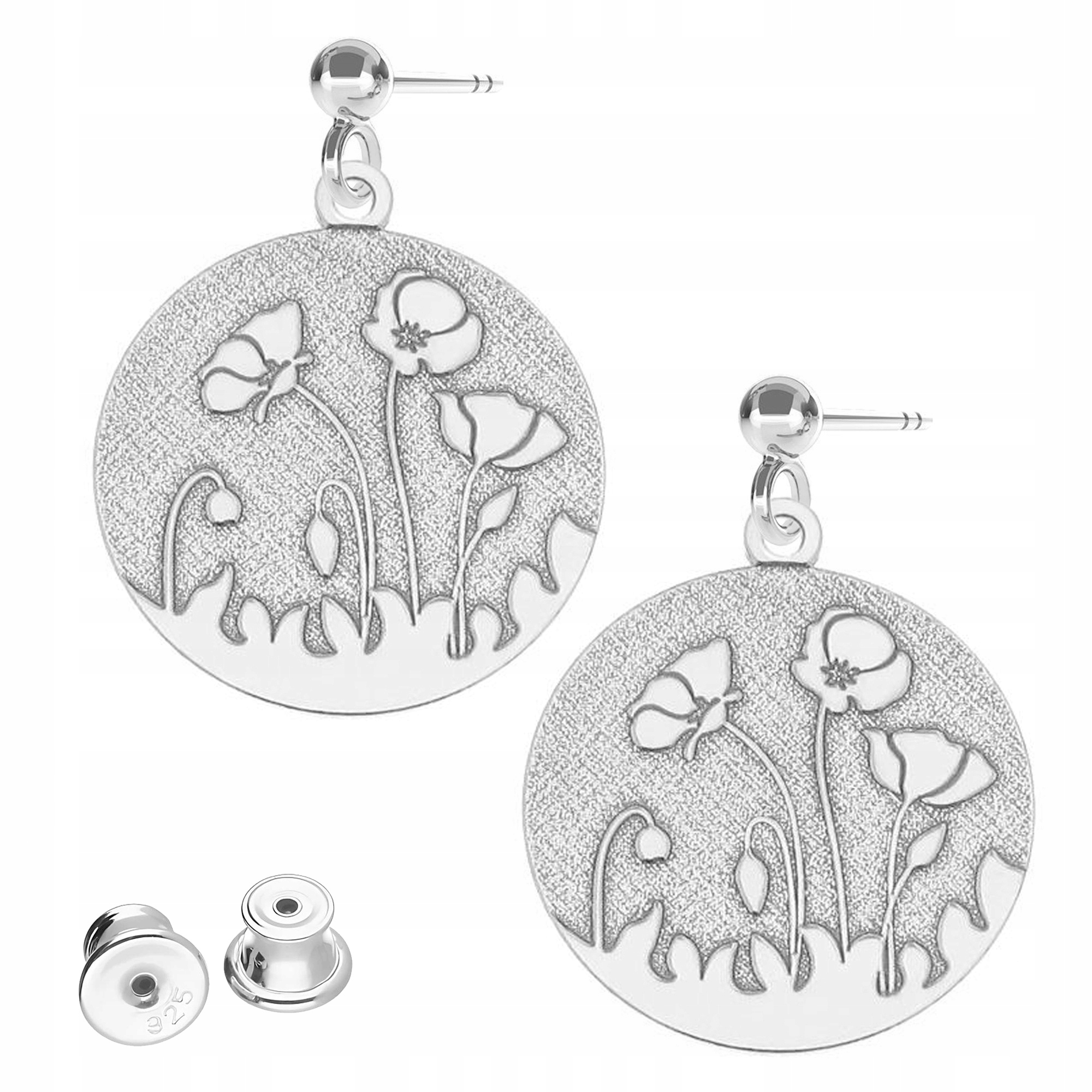 Stříbrné Náušnice Máky Květiny Květina s máky Květiny Stříbro 925