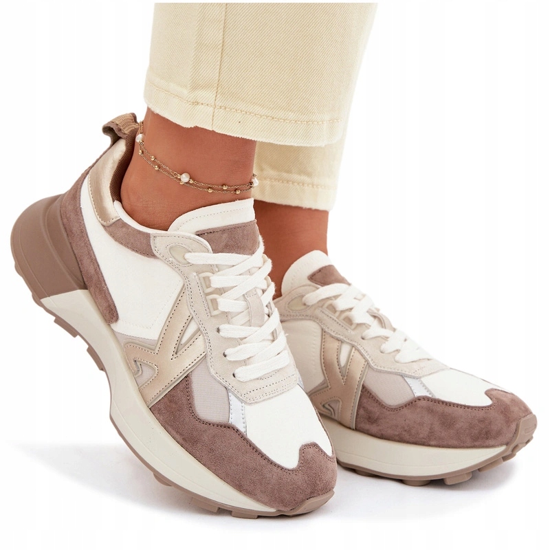 Dámské Tenisky Z Semišové Kůže Platforma Kobbo 66954 Béžová 37