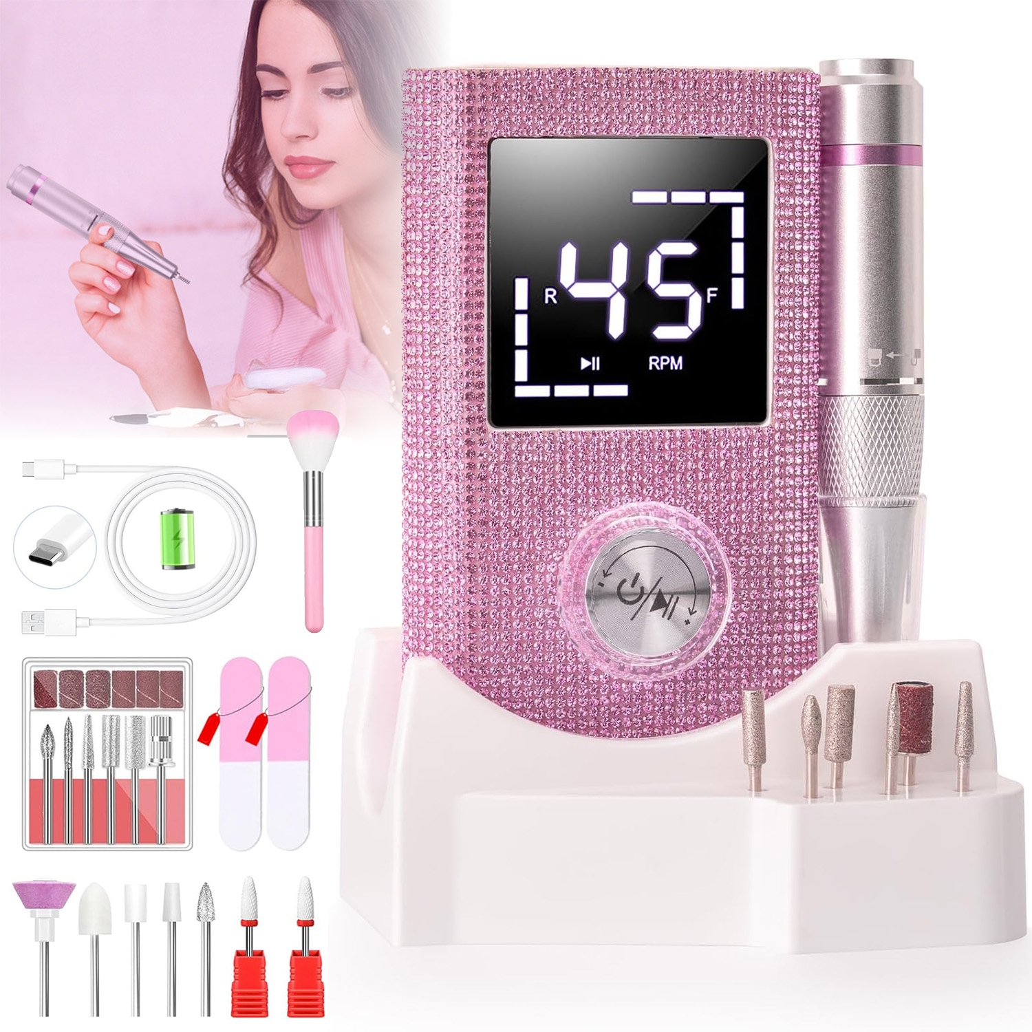 Bruska Na Nehty Profesionální Manikúra Pedikúra 50W Frézy Přenosná