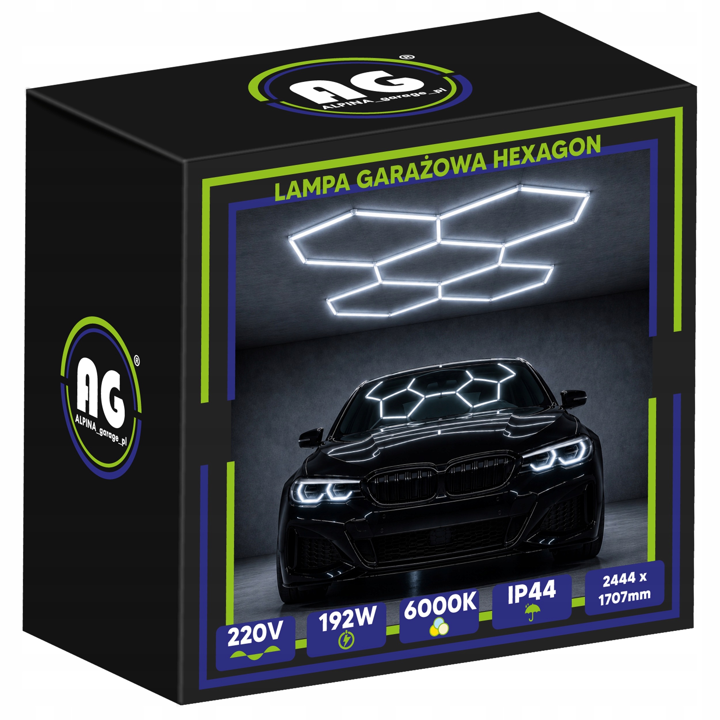 Led lampa Hexagón Stropný panel do garáže 192W 6500K 244x170 cm