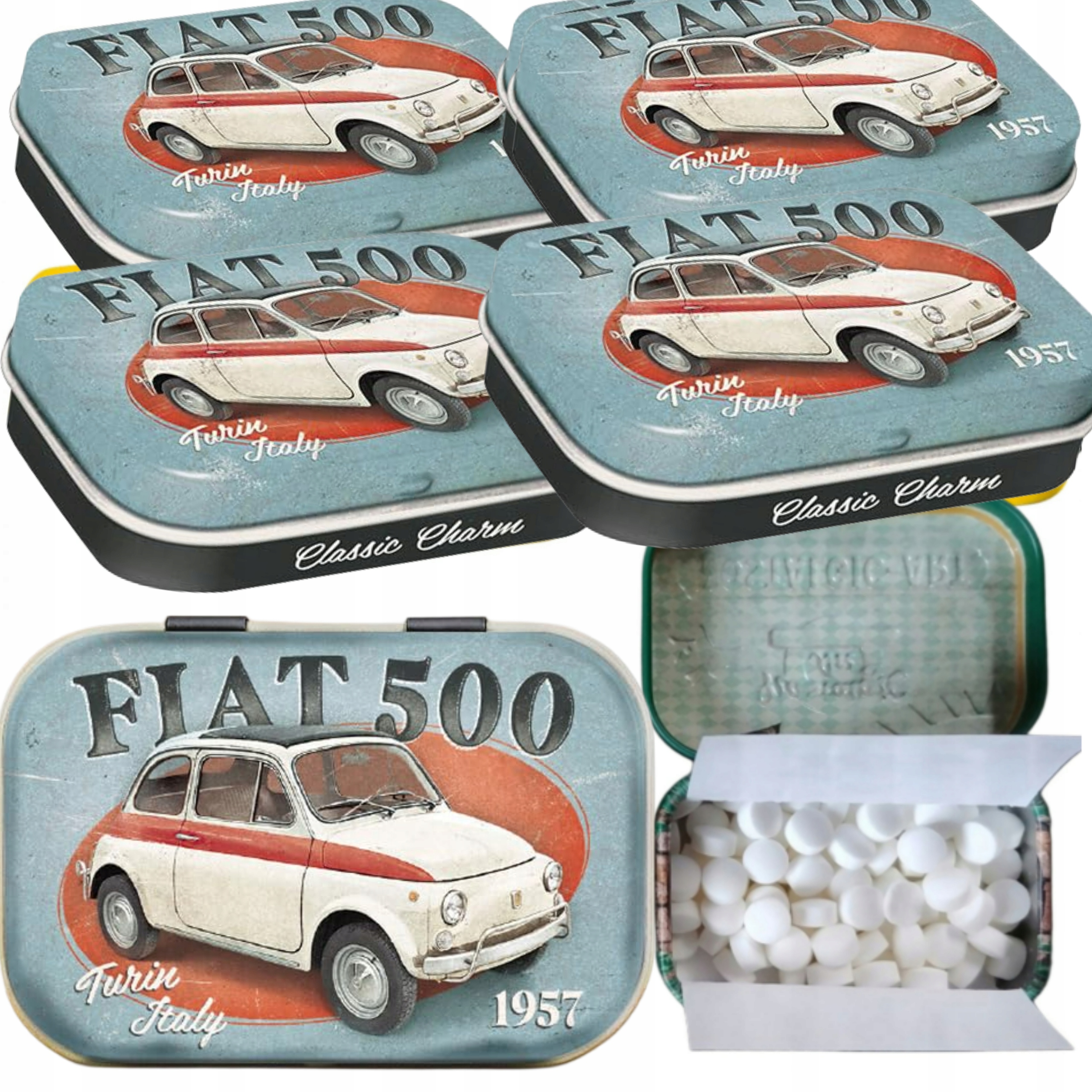 Levně Bonbóny Mátové 4 Balíčky Fiat 500 Turin Box 15g Nostalgic Art