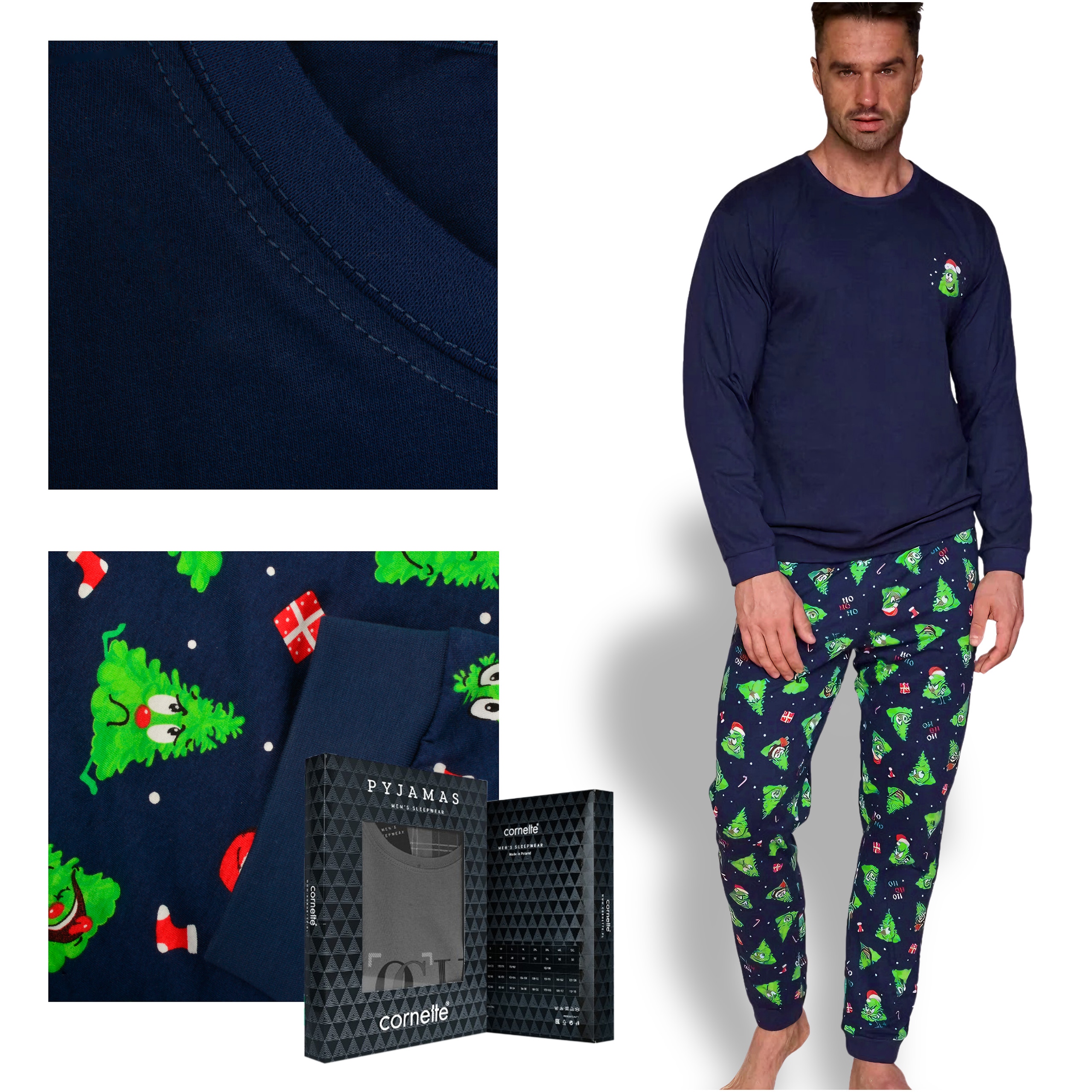Cornette Pánské vánoční pyžamo 115/283, bavlněné, modré, velikost L