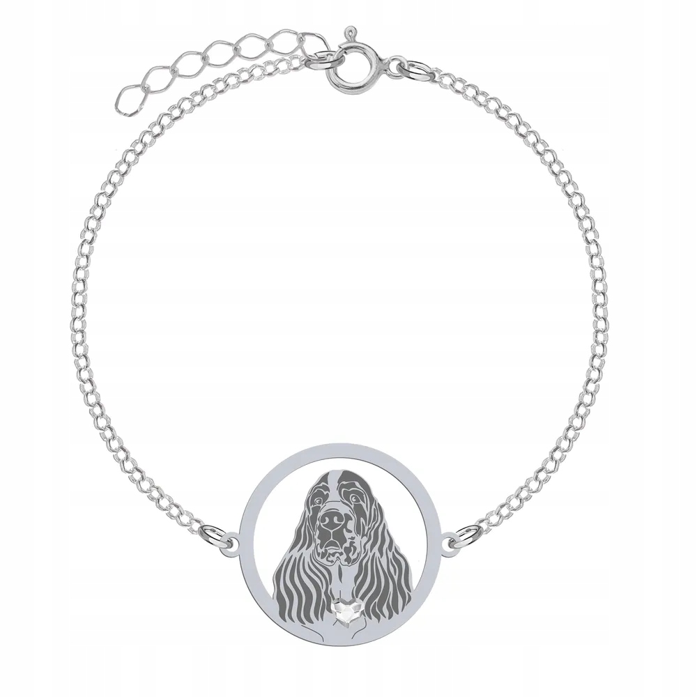 Stříbrný náramek se psem Springer Spaniel 925 Řetízek Gravírování Bonus
