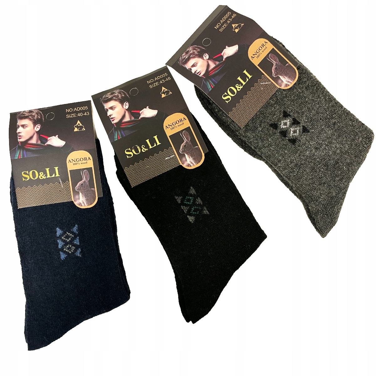 3x Ciepłe wełniane skarpetki Męskie eleganckie SKARPETY zimowe ANGORA 40-43 Rozmiar 40-43