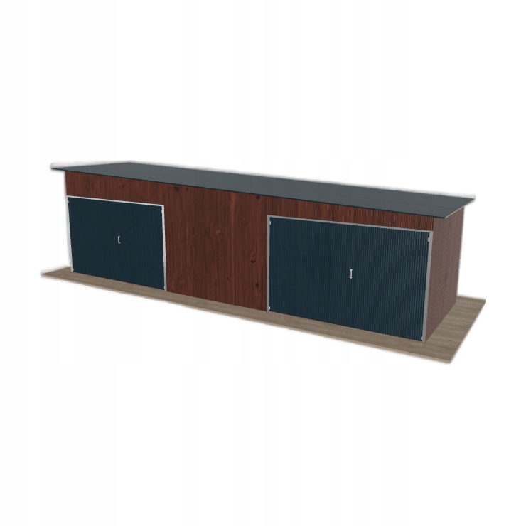 Plechová garáž 8.5 x 2.5 m, dvoupolohová, spád vpravo, tmavý ořech
