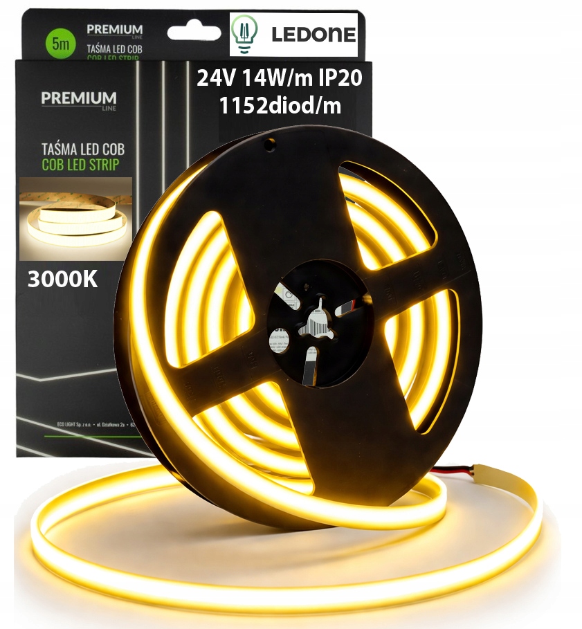Led pásek Full Cob 24V 5 m 14W/m 1152 diod 1750lm/m Silná Plná Linka Premium