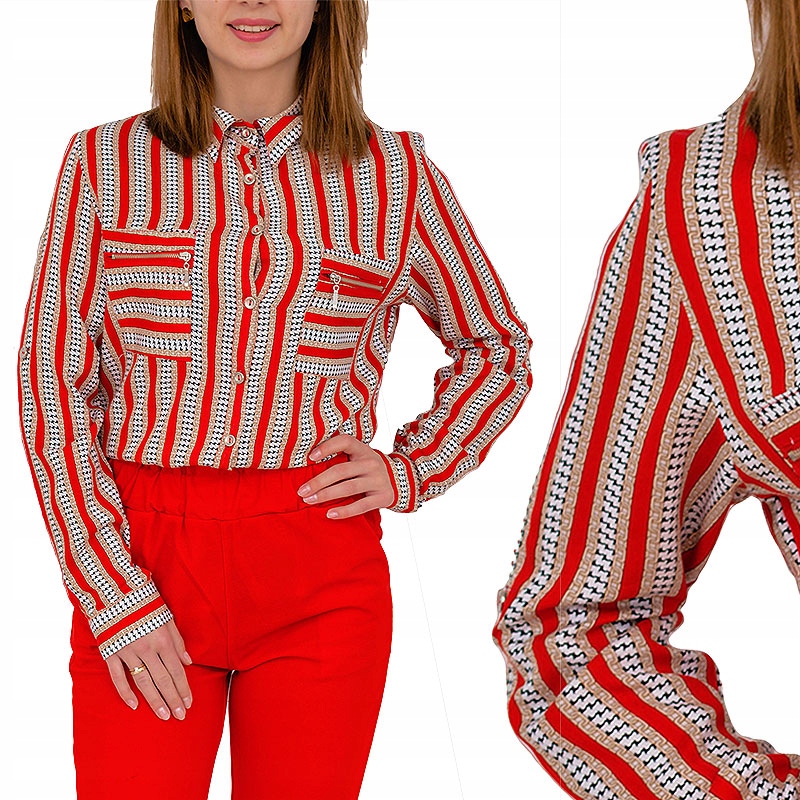 

Luźna Koszula Modny Wzór Kieszenie XXL/44 G310