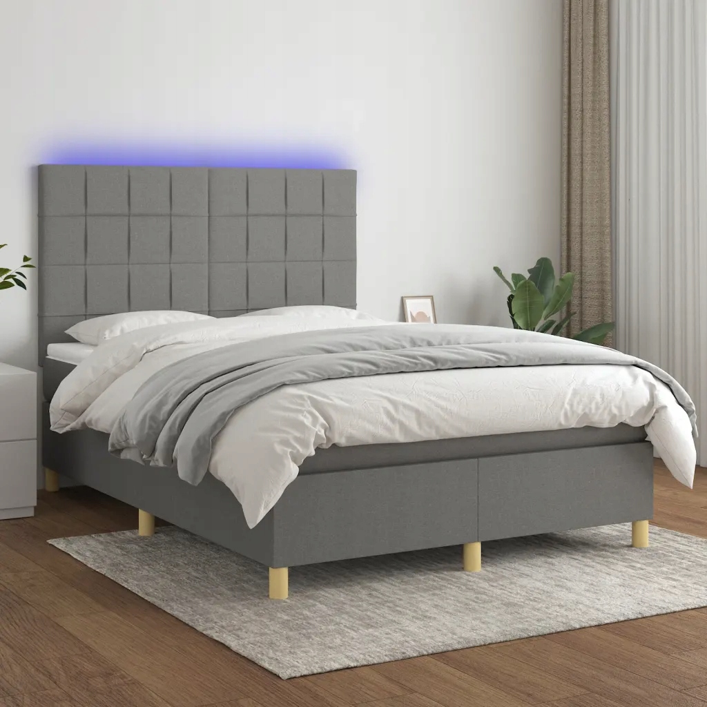Box spring postel s matrací a Led tmavě šedá 140x190 cm textil Šedá 3135430