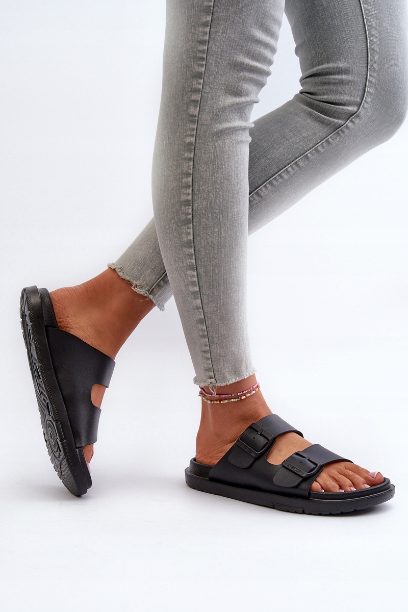 KLAPKI DAMSKIE LEKKIE PIANKOWE Z KLAMRAMI BIG STAR NN274A750 CZARNE 38 Wzór dominujący bez wzoru