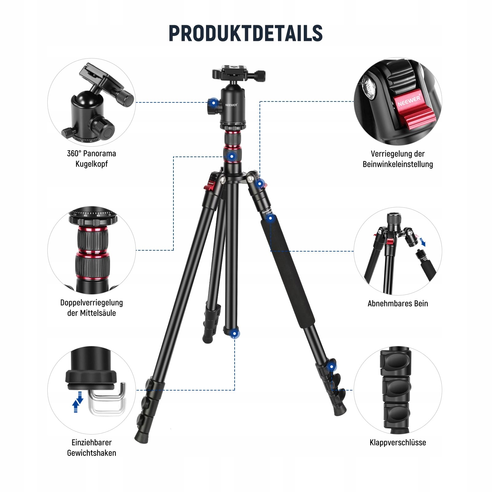 NEEWER 195,6 cm statyw do aparatu Monopod z uchwytem na telefon komórkowy — miniatura 8