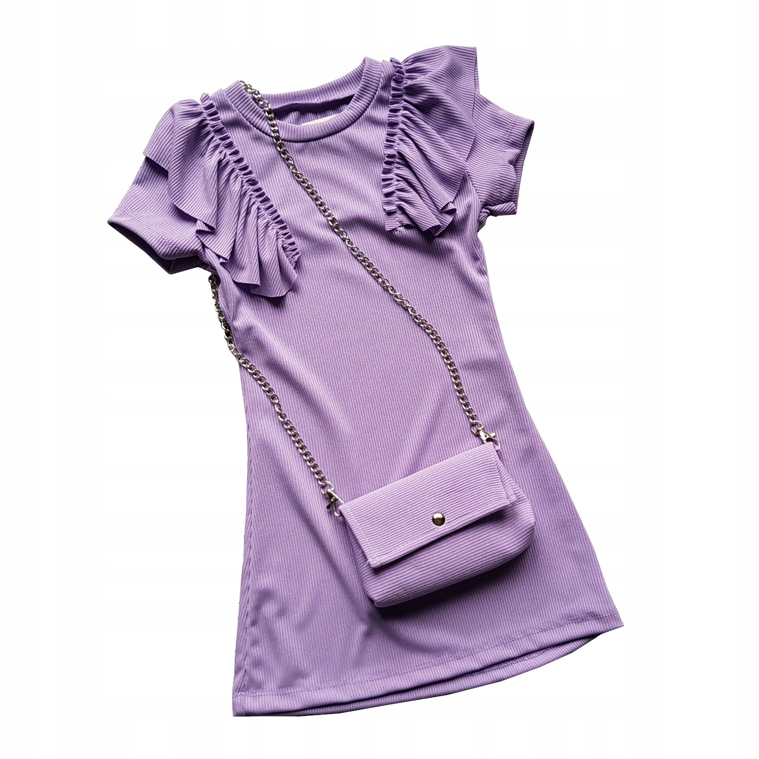 Sukienka prążek z torebką lila 98/104