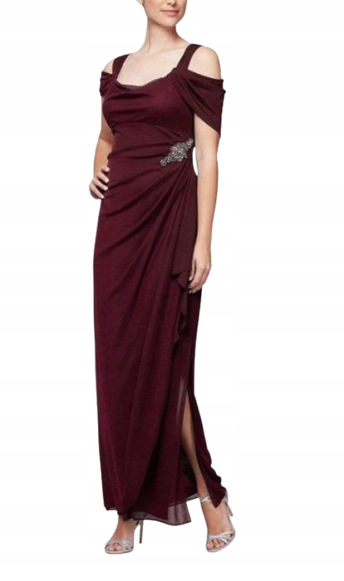 Alex Evenings Bordó Šaty Maxi S Odhalenými Rameny A Ozdobou 40 J7I