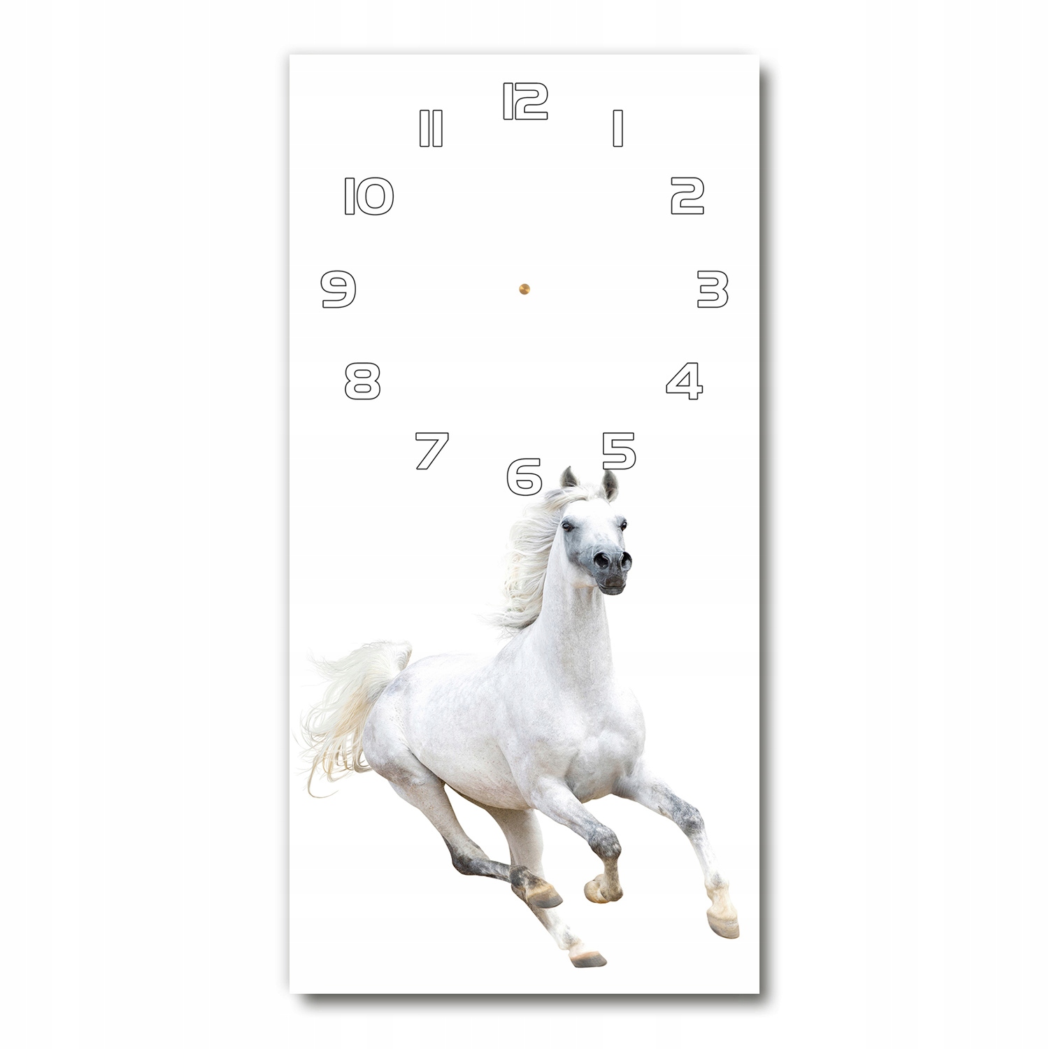 

Zegar ze szkła na ścianę Biały koń w galopie 30x60