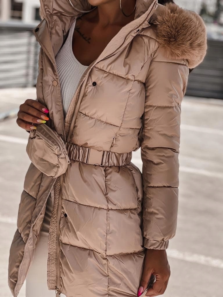 

Kurtka Zimowa Ocieplana z futrem z Nerką Camel 36