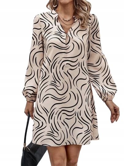 Shein Šaty Mini Béžová S Černým Zavíráním A Dlouhým Rukávem 40/42 1LA