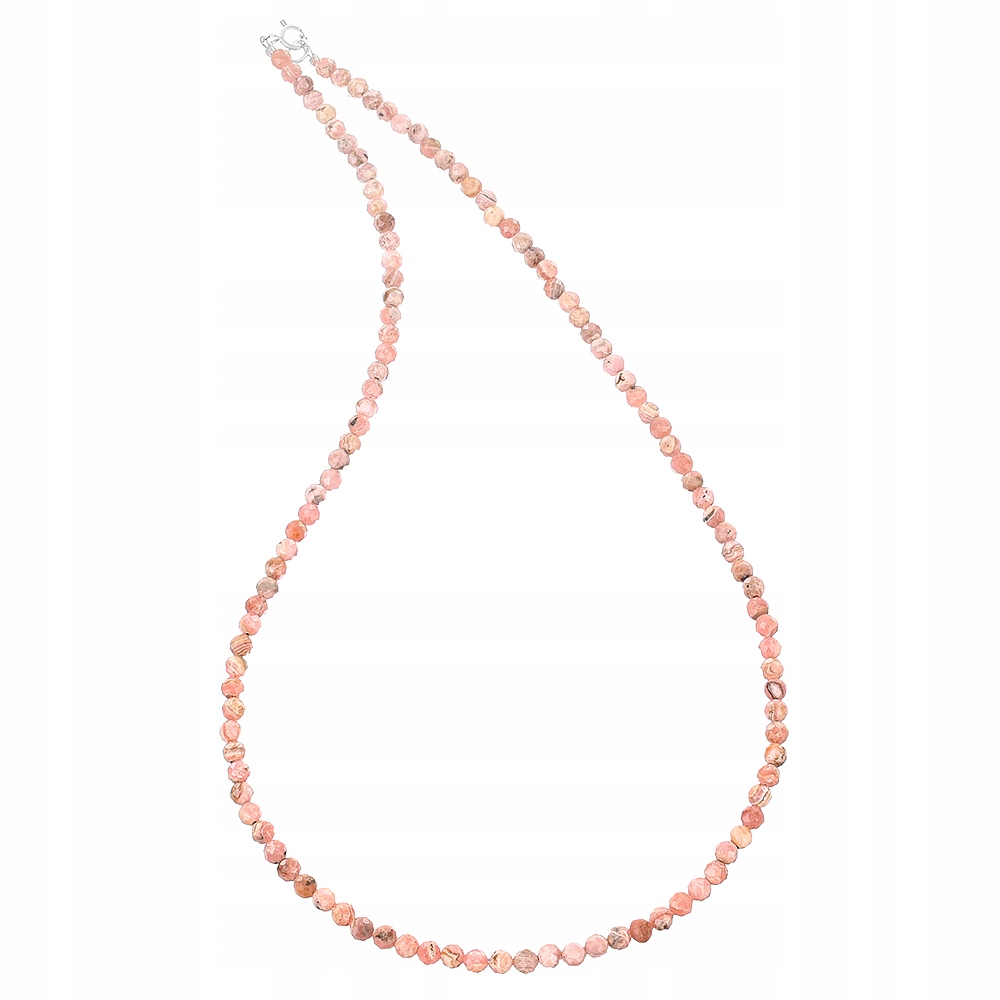 Přírodní náhrdelník Rodochrozyt, fazetované kuličky 4 mm, zapínání stříbro 925