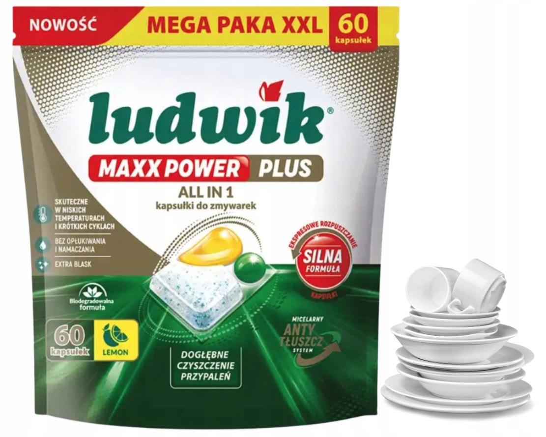 Levně Ludwik Maxx Power Plus All In 1 kapsle do myčky nádobí 60 ks biologicky rozložitelné