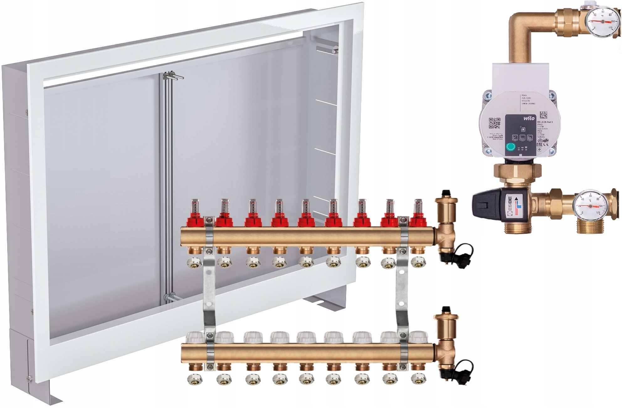 Rozdělovač pro podlahu 9 s Skupinou Wilo Spojky Pex Podomítková Skříňka