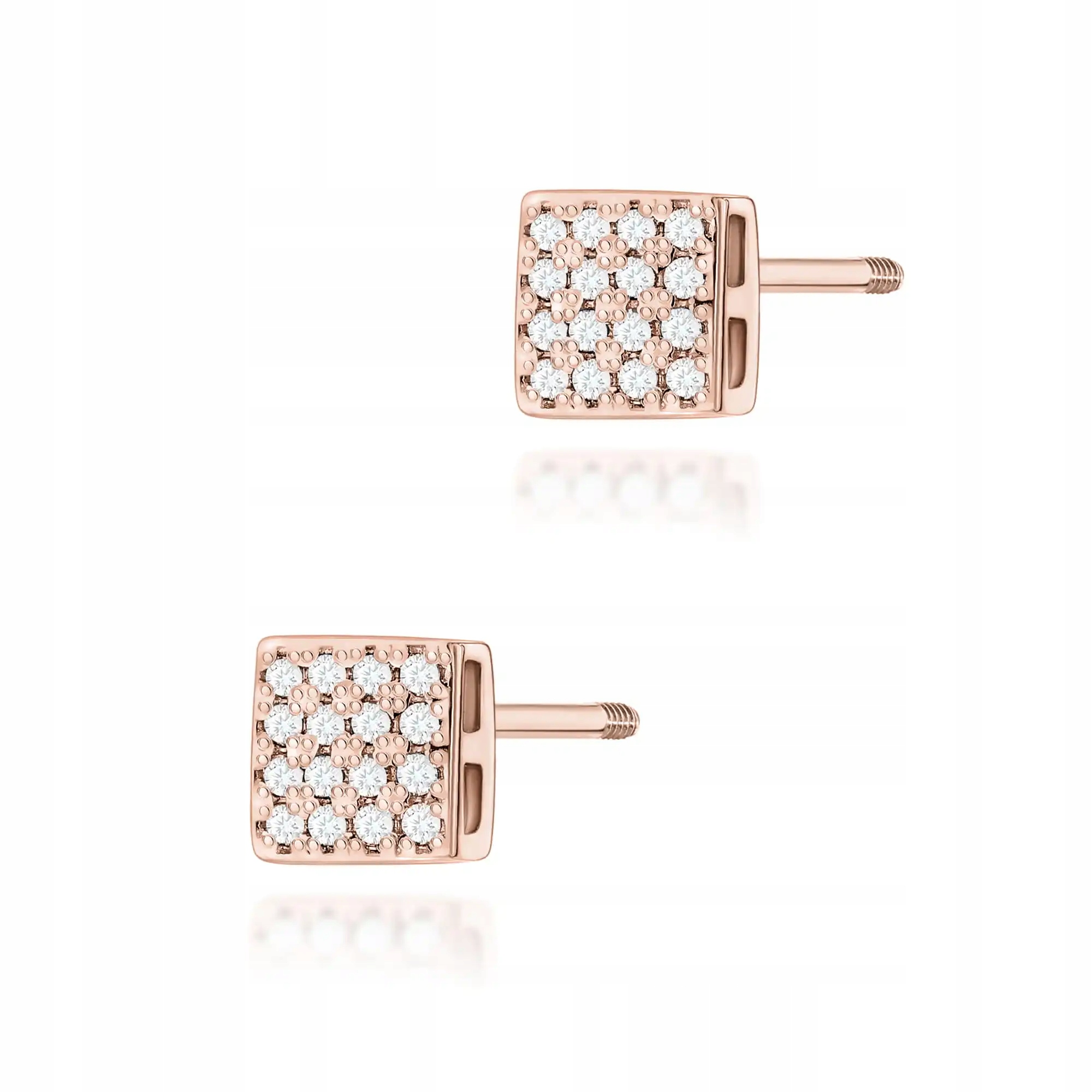 Zlaté Náušnice 585 s diamanty, růžové zlato, elegantní, designové, pro ni