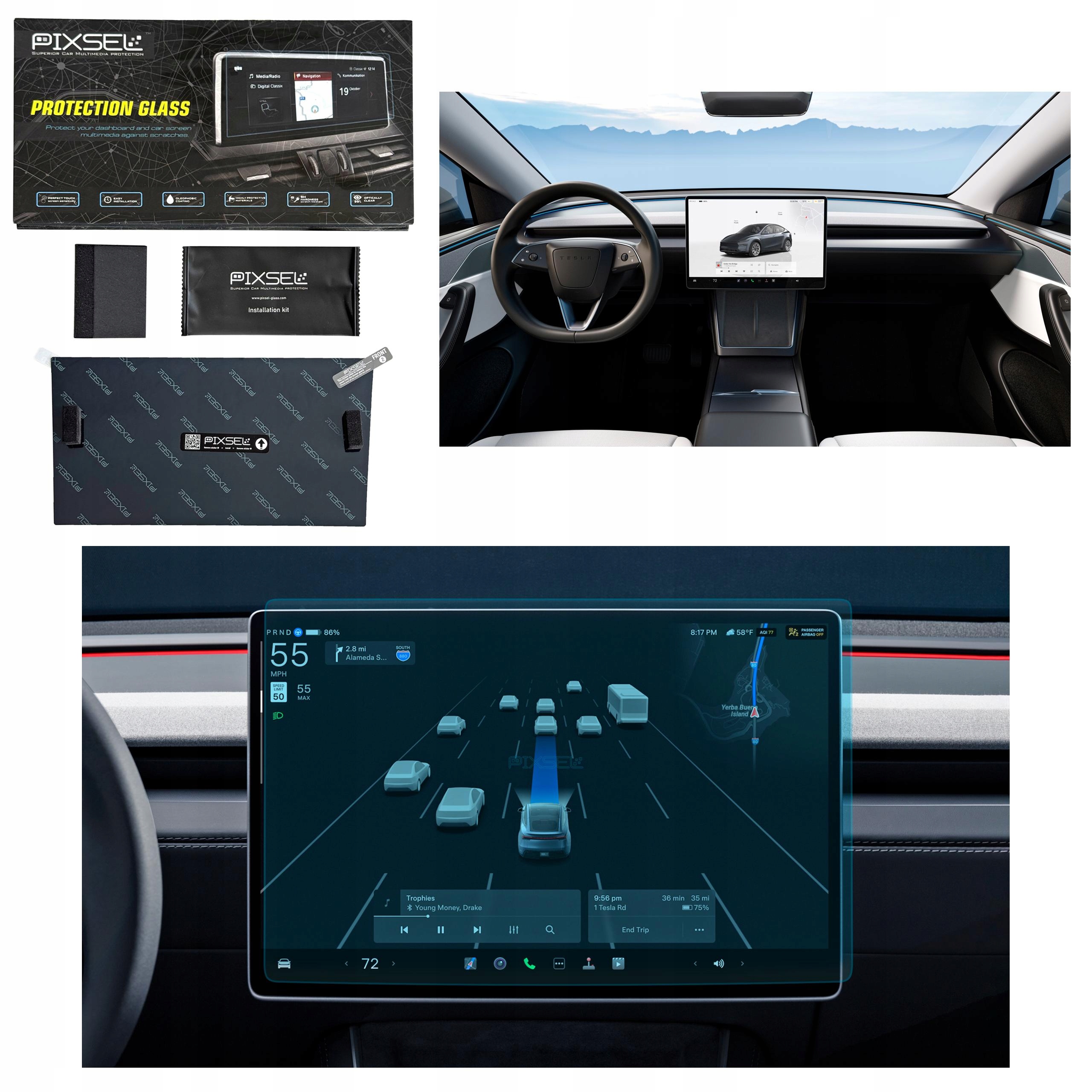 Antyodciskowe Matowe Szkło Ochronne Tesla Model Y-16“ 2025-na monitor