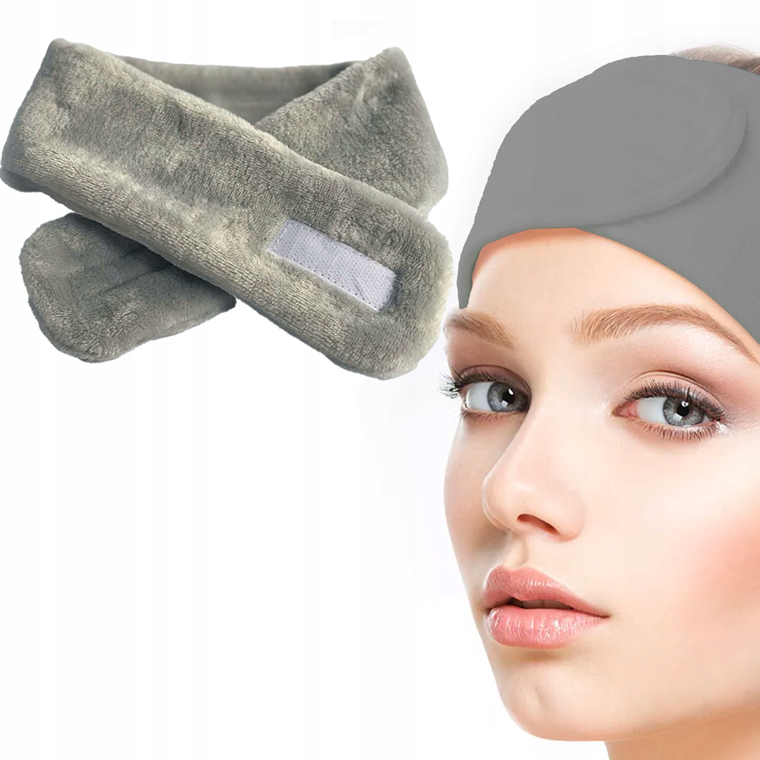 OPASKA KOSMETYCZNA DO WŁOSÓW PLUSZOWA NA RZEP SZARA CHILA