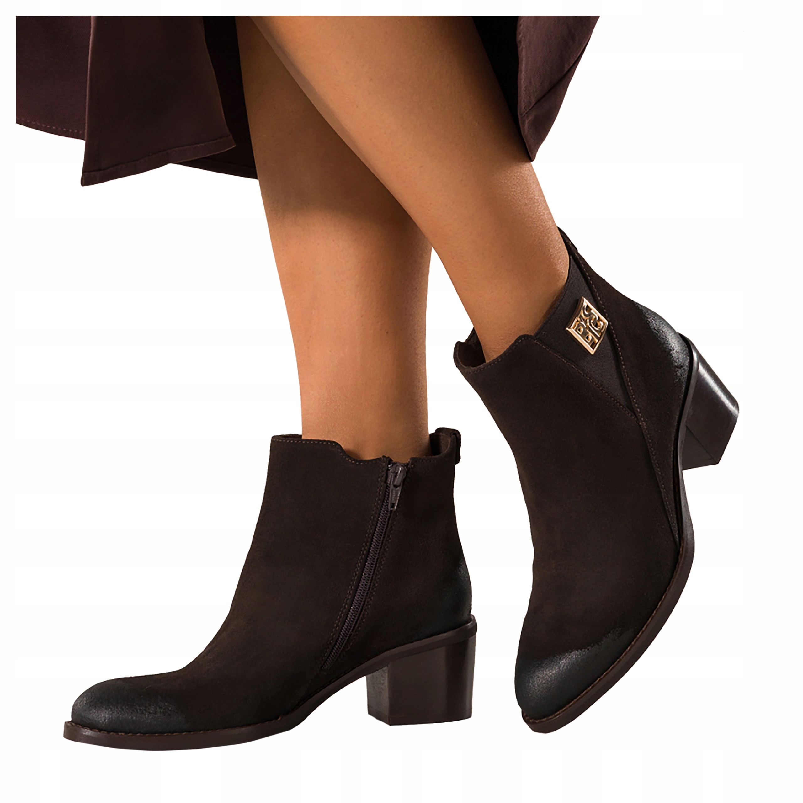 Elegantní dámské kotníkové boty Kožené Semišové Čokoládové Na Sloupku Módní velikost 41