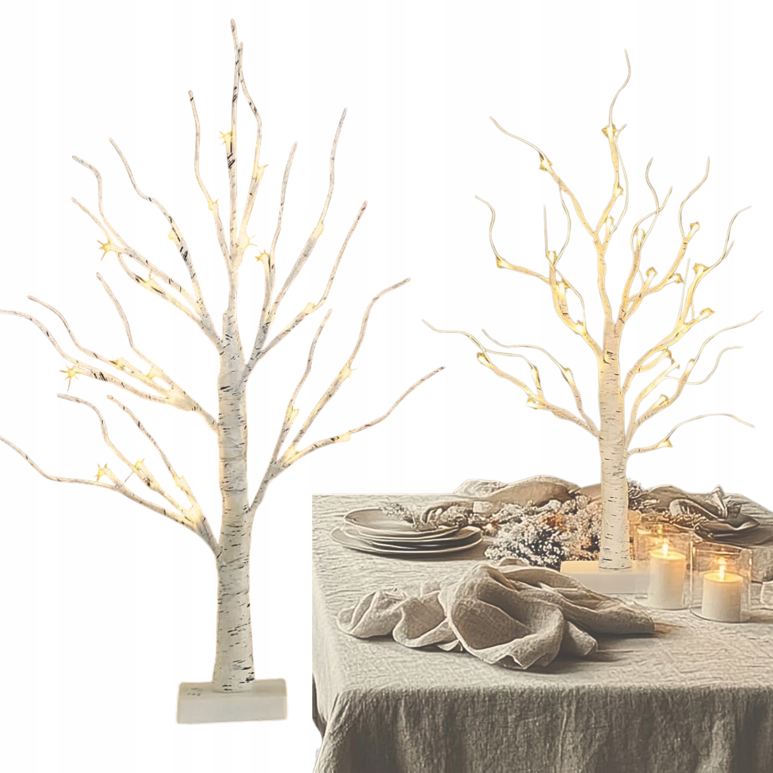 DRZEWKO ŚWIECĄCE ŚWIĄTECZNE BRZOZA OZDOBA DEKORACJA BIAŁA DIODY LED 60CM