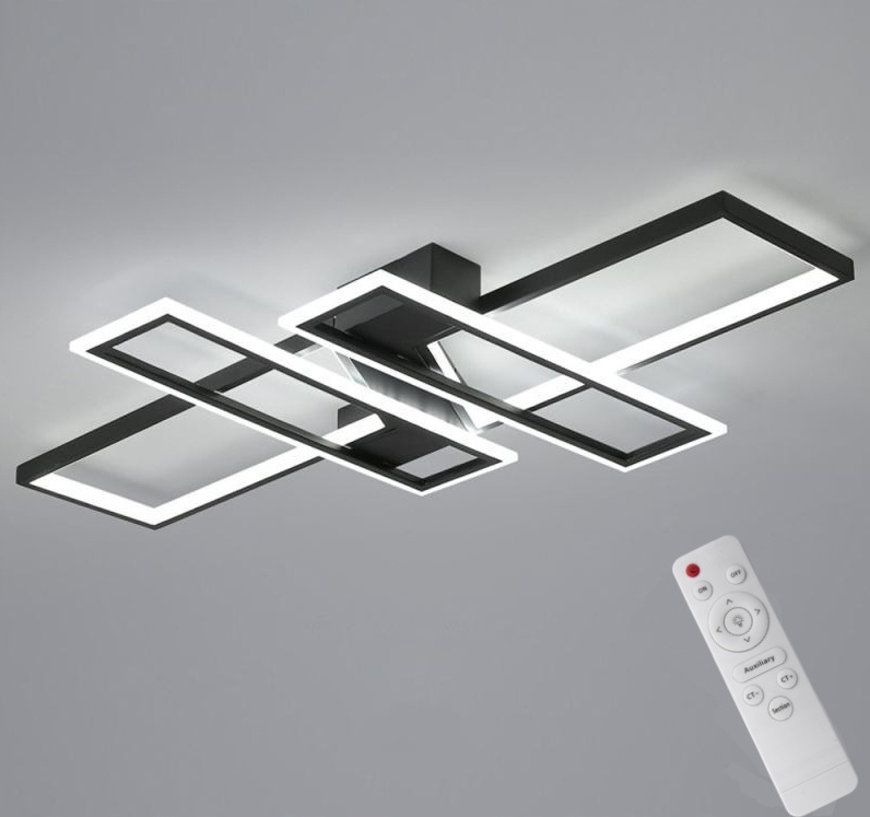 Lampa Sufitowa Led Zyrandol Diy Podłużna Czarny Nowoczesny Z Pilotem