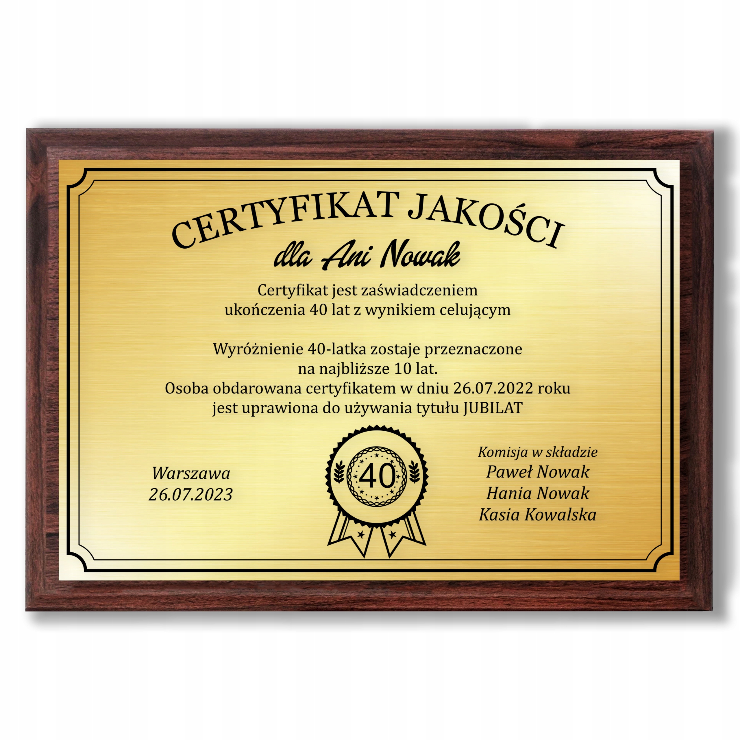 

na 40 urodziny Dyplom z dedykacją