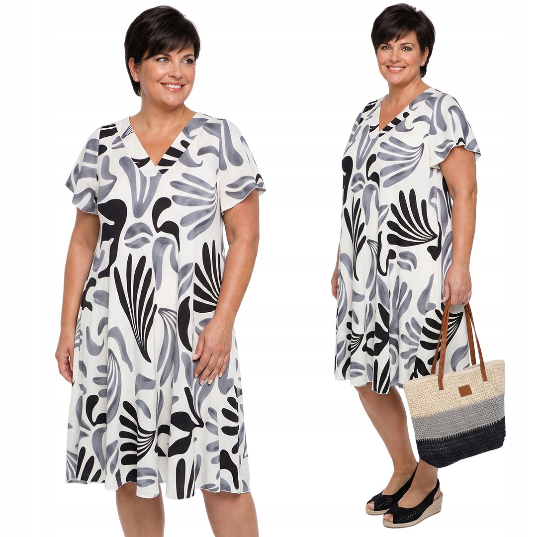 Bílá šaty s černým vzorem plus size velikost 56