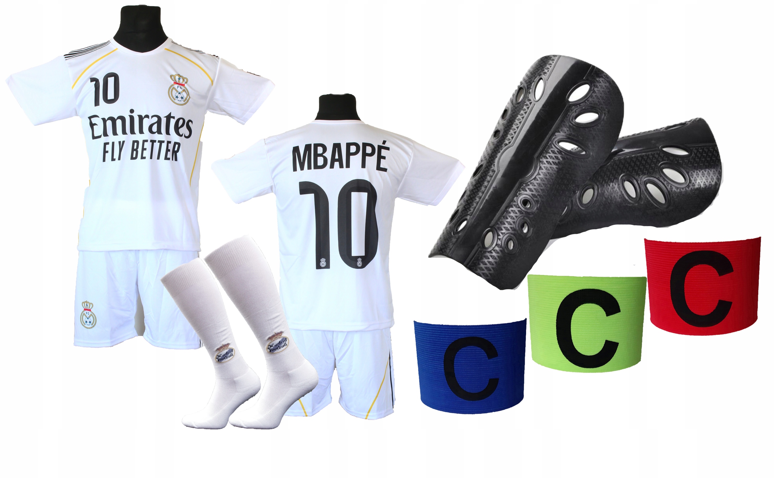 Mbappe bílý komplet fotbalové oblečení štulpny doplňky Oo 158