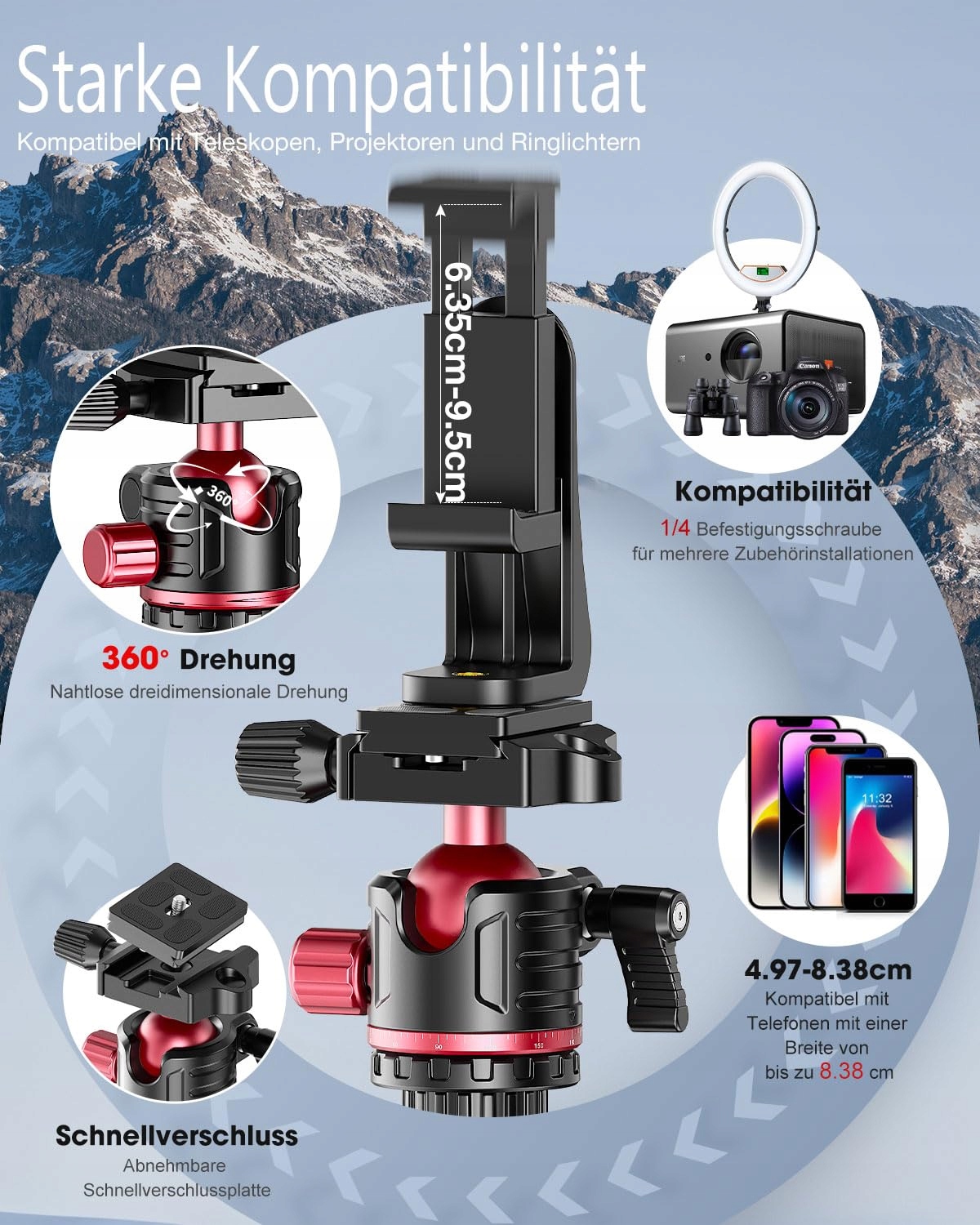 CAMBOFOTO Statyw Aluminiowy 200cm 360° Głowica Kompatybilny z Canon — miniatura 5