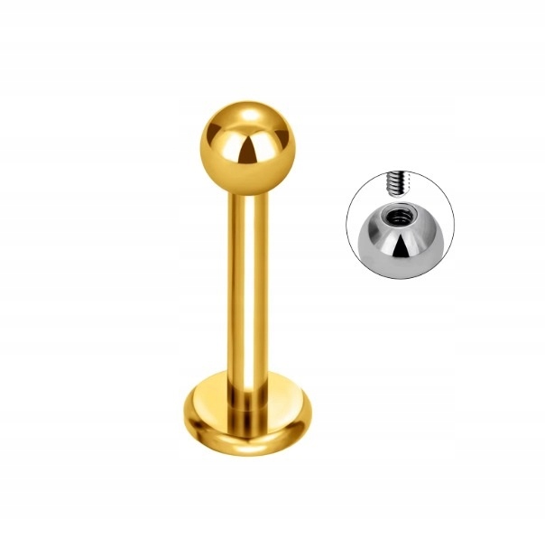 Tytanowy Kolczyk Labret z Kuleczką ZŁOTY PIERCING 1,2/6/3 mm