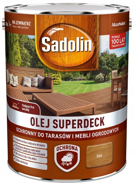 Olej do drewna tarasów płotów elewacji Sadolin Superdeck Dąb 5L
