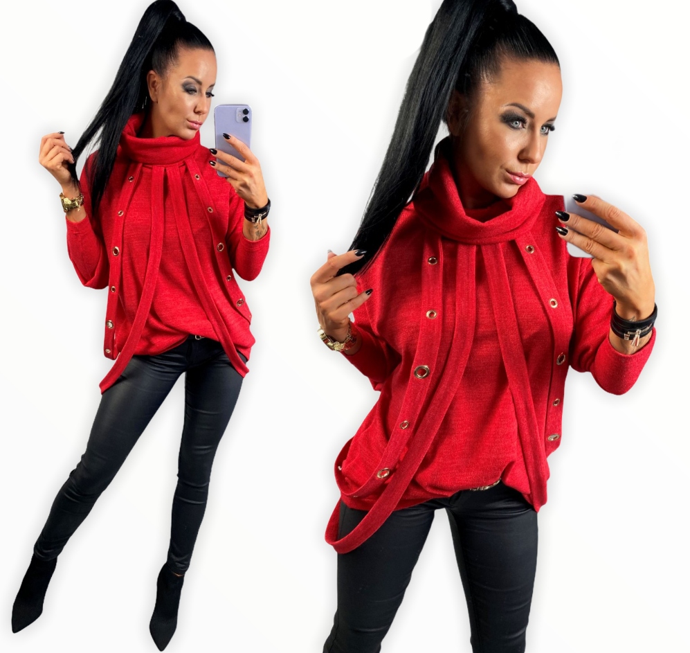 

LipMar luźny sweter golf ozdobne pasy szelki L 40