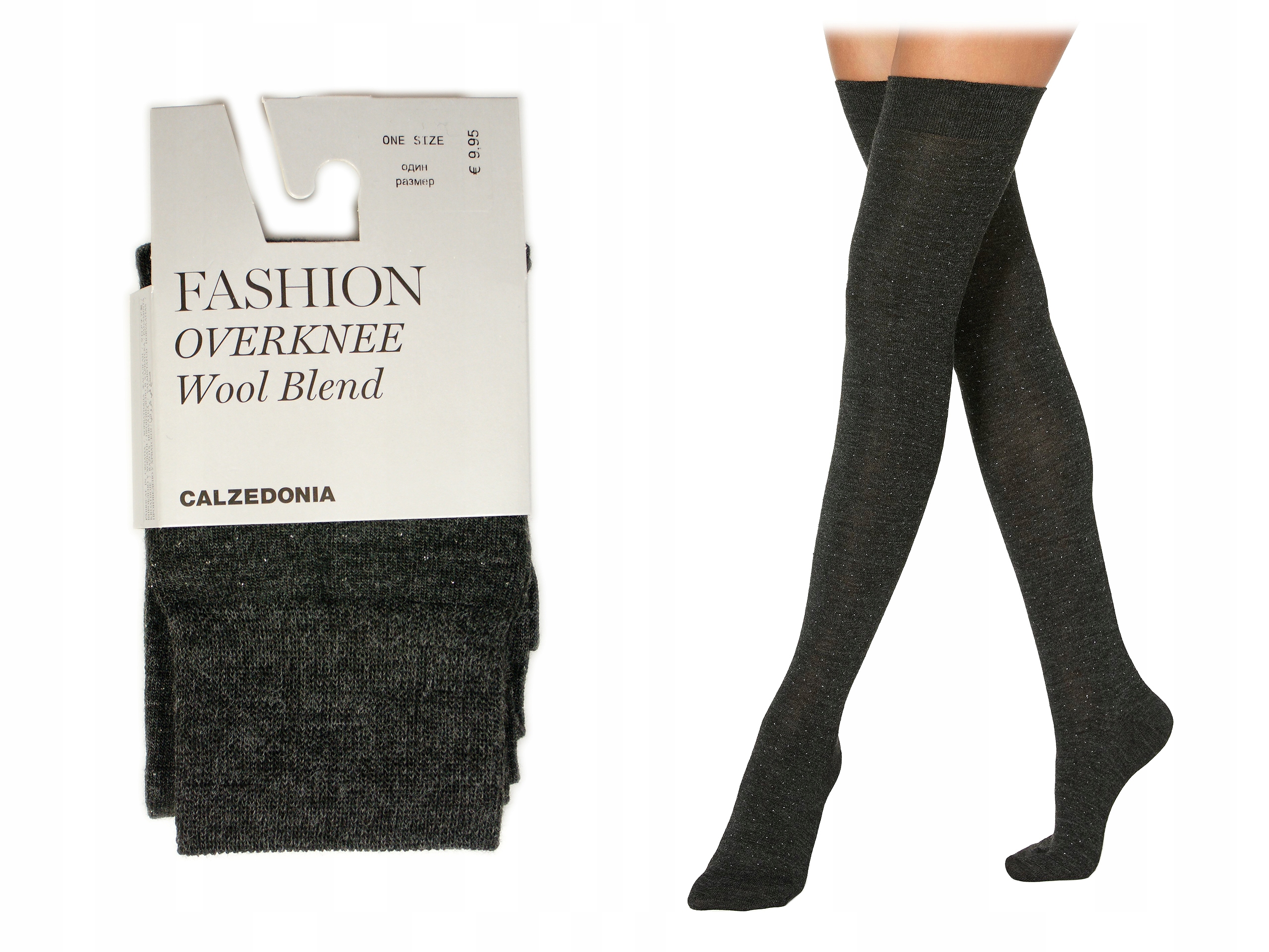 

Calzedonia zakolanówki grafitowe z wełną