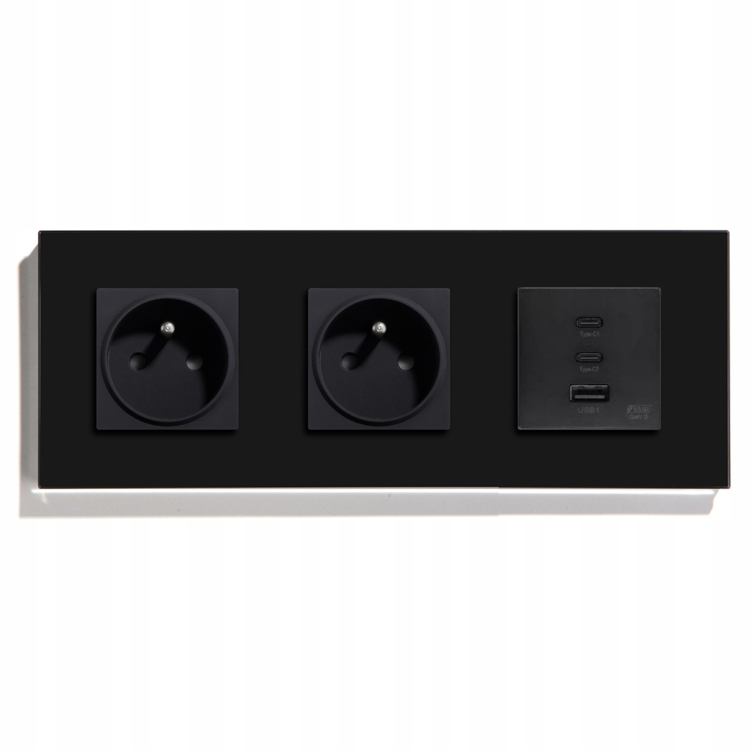 Skleněná Dvojitá Zásuvka Rychlá Nabíječka 65W Quick Charge 2xUSB-C+USB-A